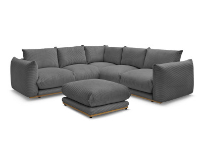 Canapé d'angle fixe ERNEST tissu velours côtelé avec pouf