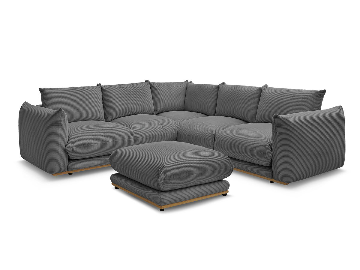 canapé d'angle fixe ernest tissu velours côtelé avec pouf de couleur gris foncé