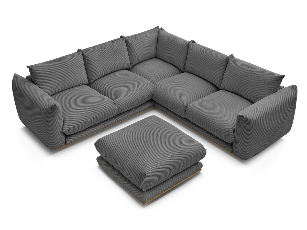 Canapé d'angle fixe ERNEST tissu velours côtelé avec pouf