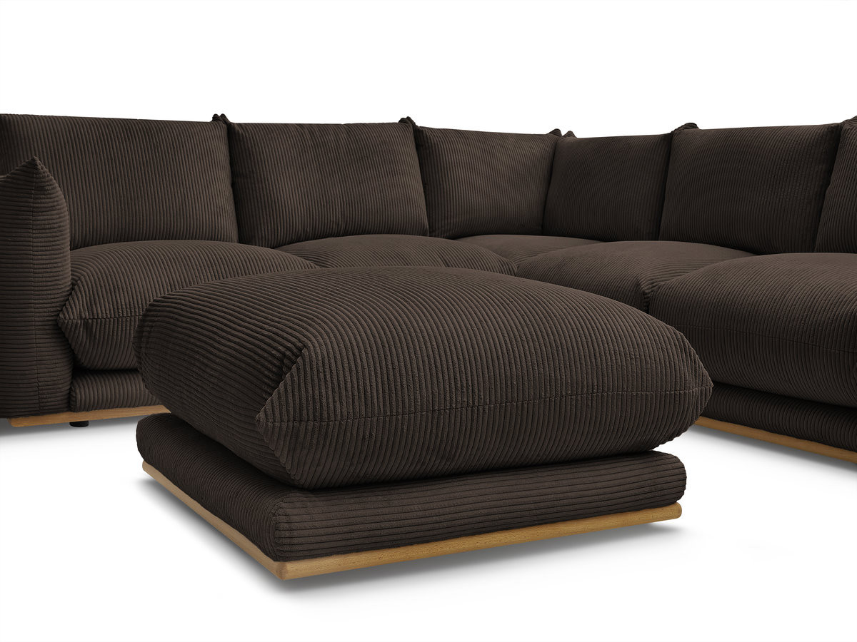 Canapé d'angle fixe ERNEST tissu velours côtelé avec pouf