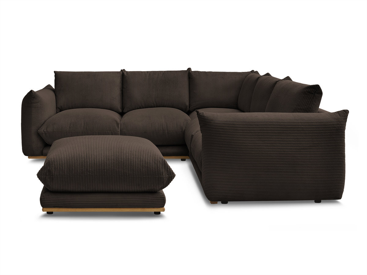 Canapé d'angle fixe ERNEST tissu velours côtelé avec pouf