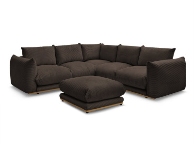 Canapé d'angle fixe ERNEST tissu velours côtelé avec pouf