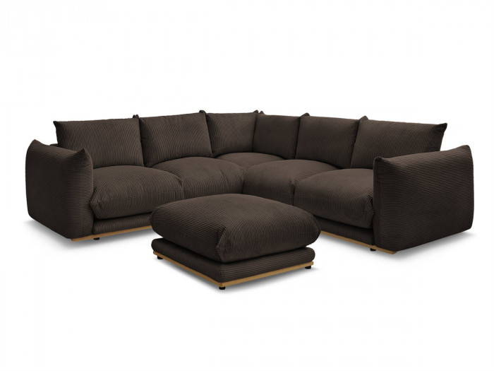 Canapé d'angle ERNEST tissu velours côtelé avec pouf
