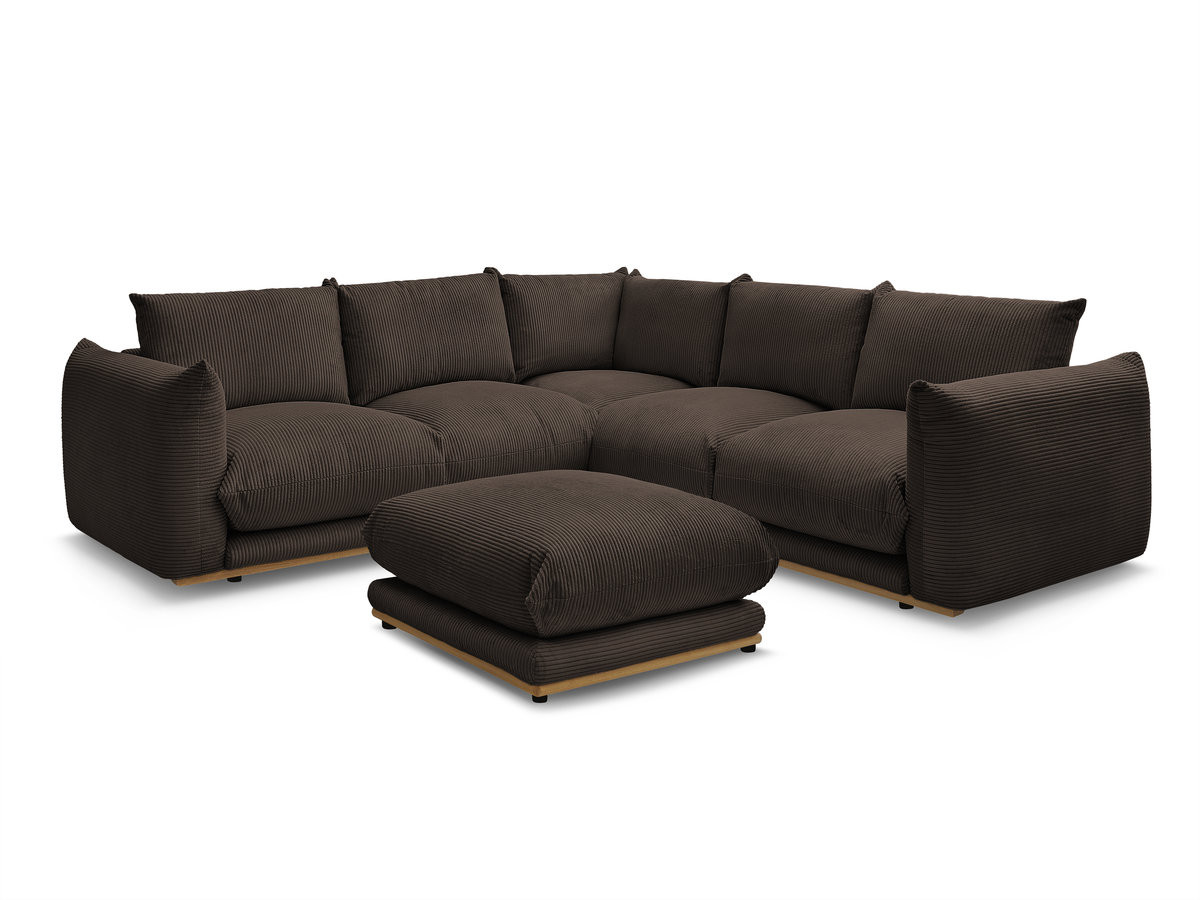 canapé d'angle fixe ernest tissu velours côtelé avec pouf de couleur marron