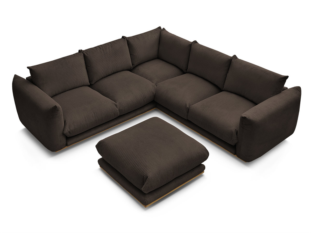 Canapé d'angle fixe ERNEST tissu velours côtelé avec pouf