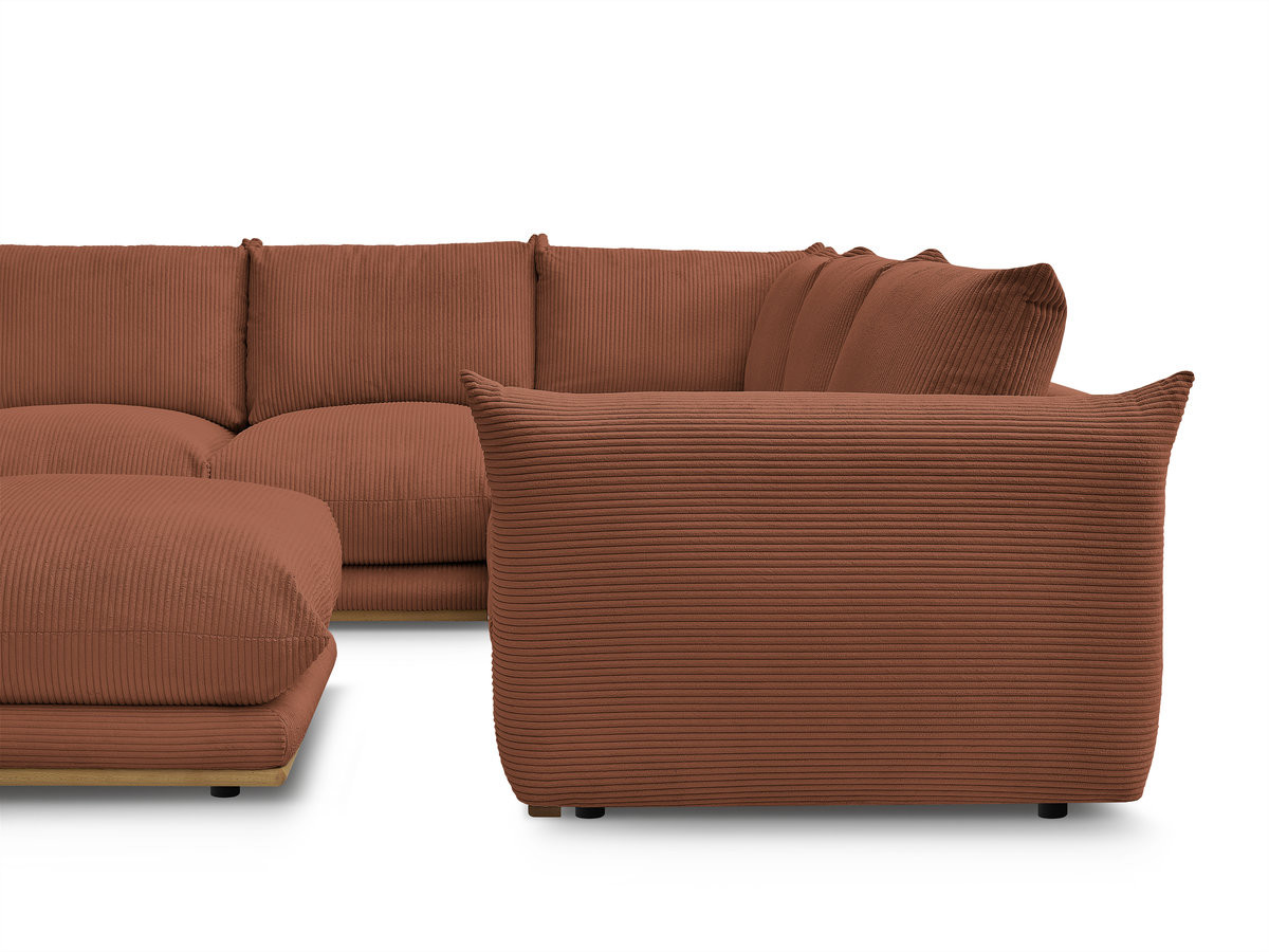 Canapé d'angle fixe ERNEST tissu velours côtelé avec pouf