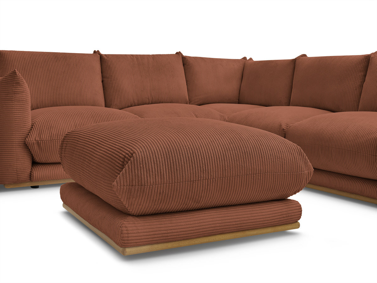 Canapé d'angle fixe ERNEST tissu velours côtelé avec pouf