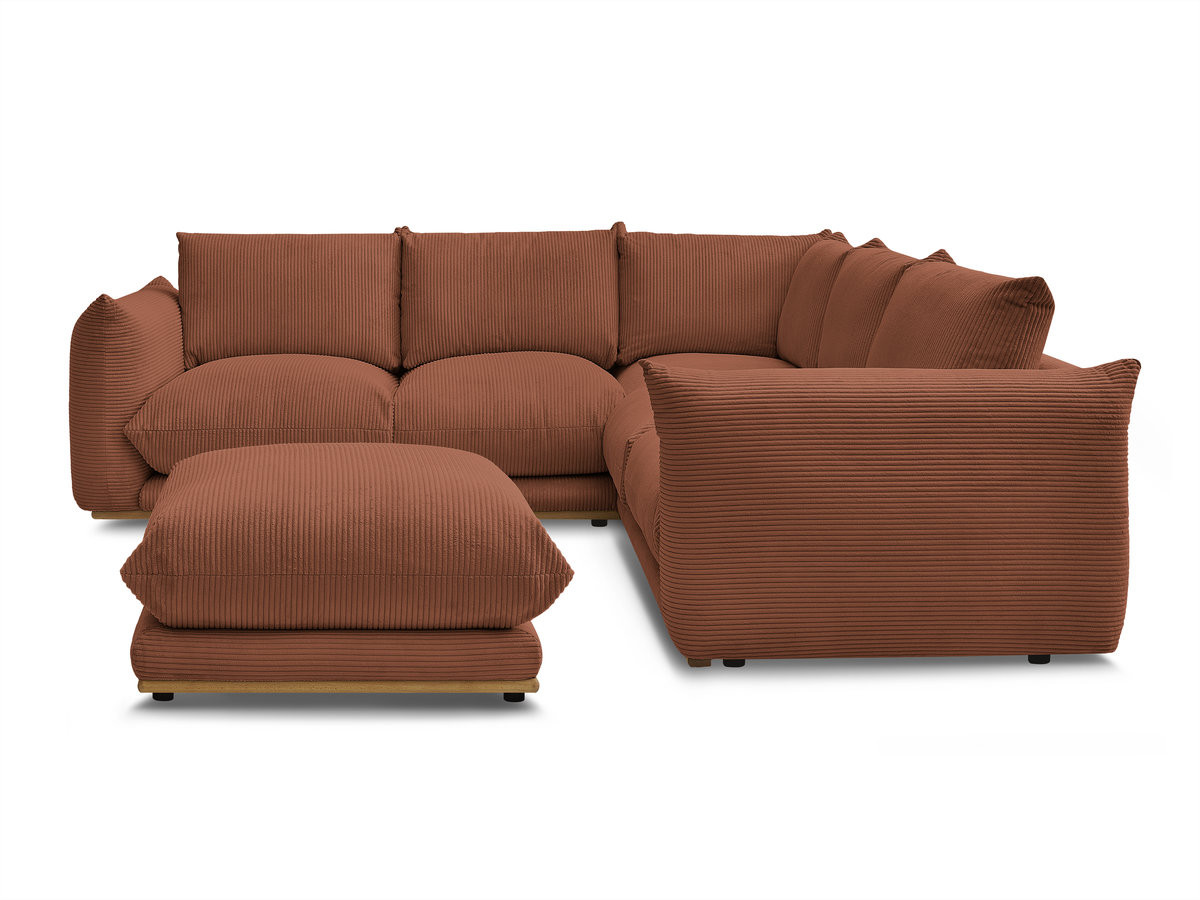 Canapé d'angle fixe ERNEST tissu velours côtelé avec pouf