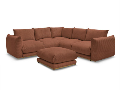 Canapé d'angle fixe ERNEST tissu velours côtelé avec pouf