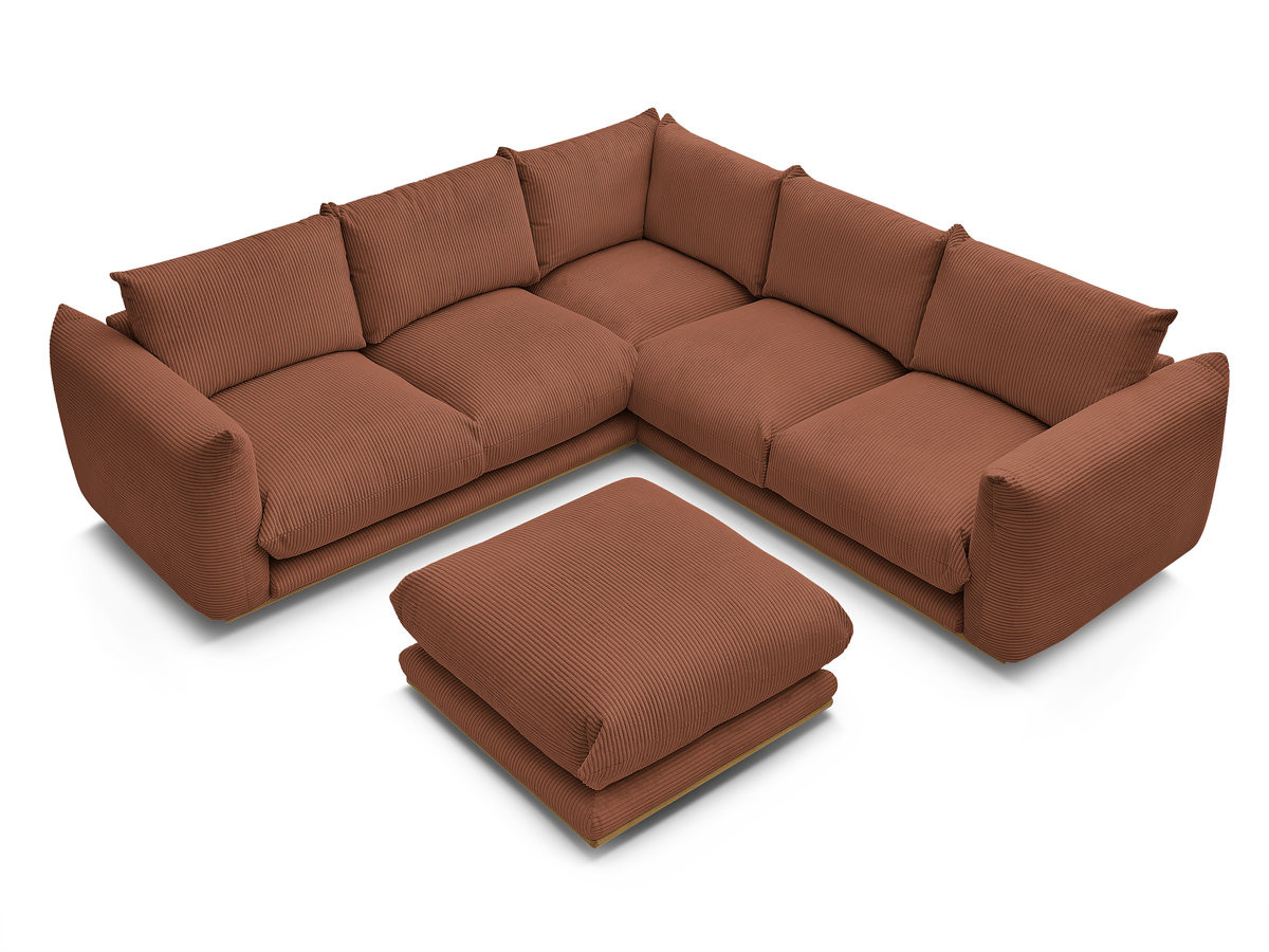 Canapé d'angle fixe ERNEST tissu velours côtelé avec pouf
