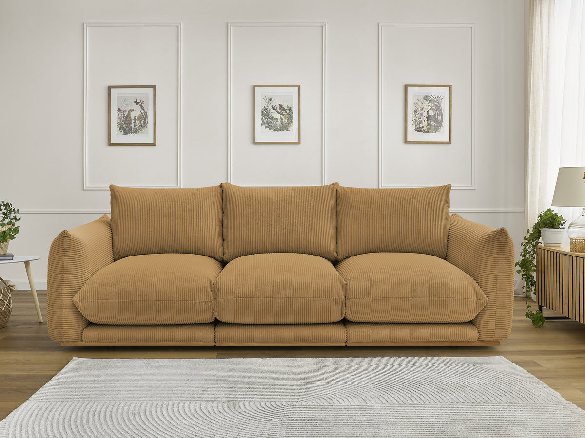 Canapé droit 3 places ERNEST velours côtelé jaune — vue 4