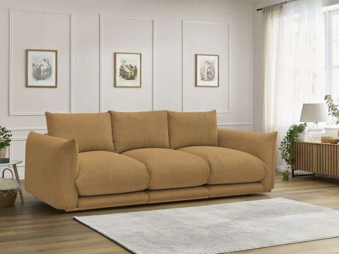 Canapé droit fixe 3 places ERNEST tissu velours côtelé