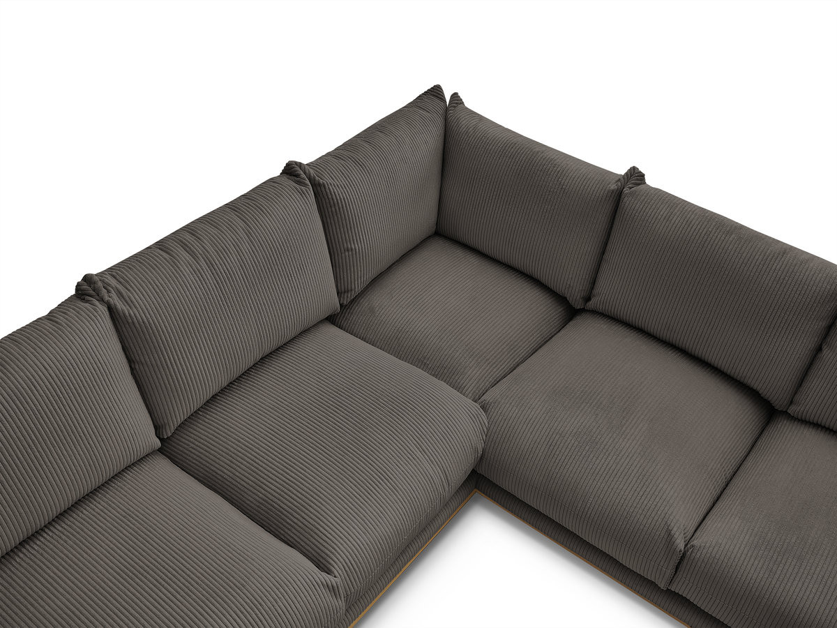 Canapé d'angle ERNEST velours côtelé avec pouf taupe — vue 5