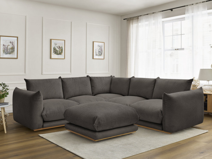 Canapé d'angle ERNEST tissu velours côtelé avec pouf
