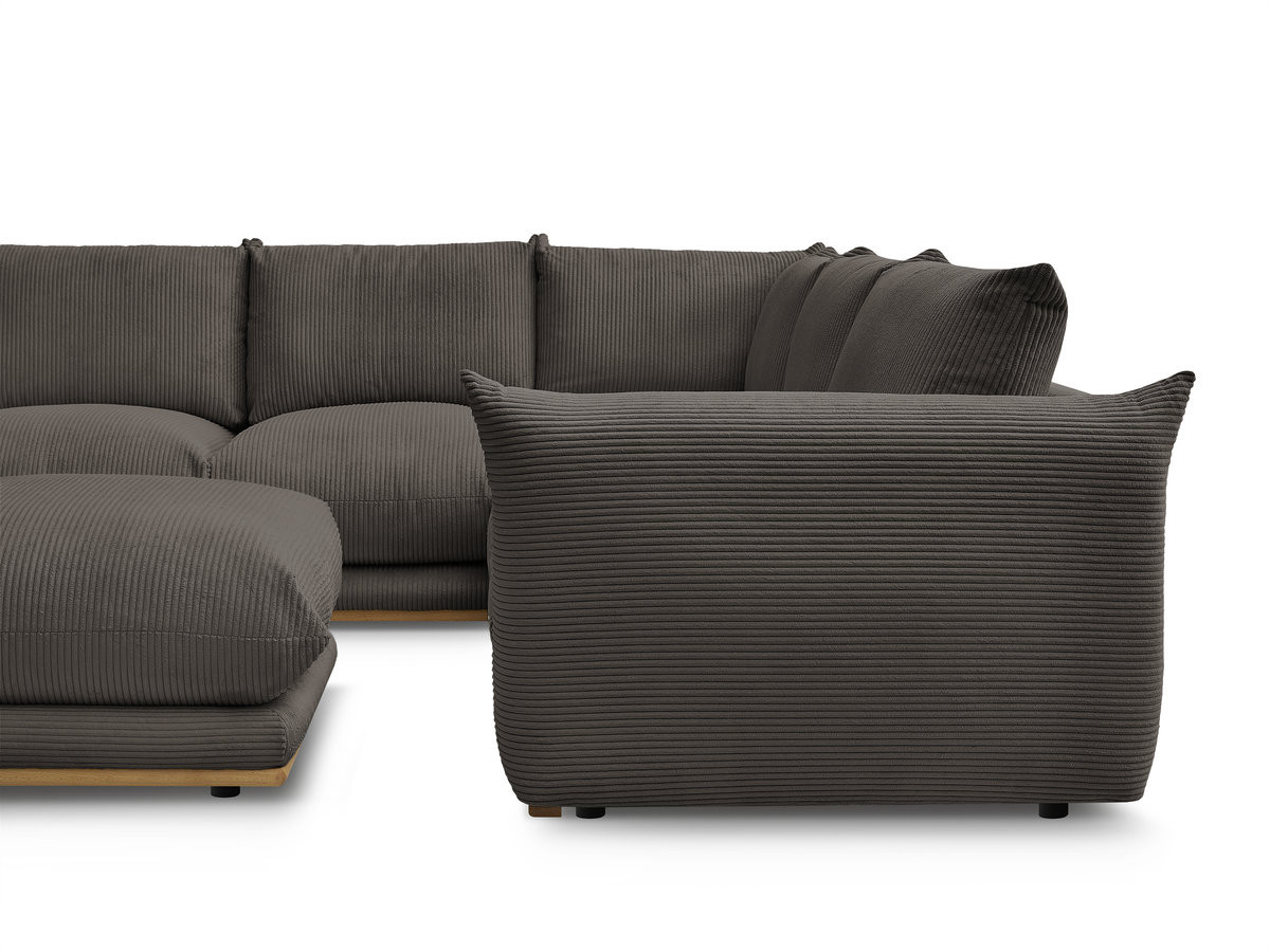 Canapé d'angle fixe ERNEST tissu velours côtelé avec pouf