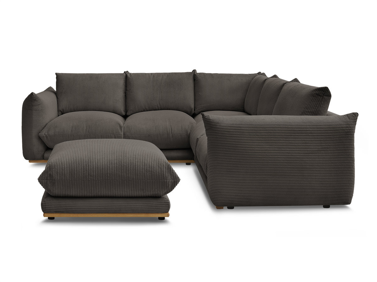 Canapé d'angle fixe ERNEST tissu velours côtelé avec pouf