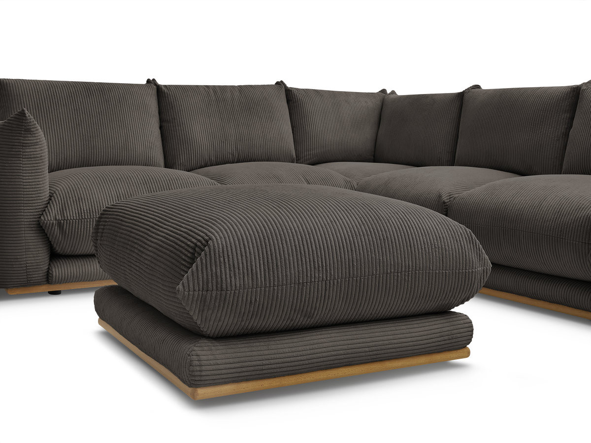 Canapé d'angle fixe ERNEST tissu velours côtelé avec pouf