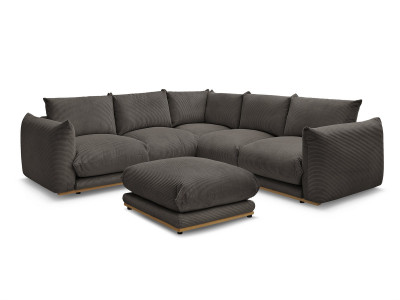 Canapé d'angle fixe ERNEST tissu velours côtelé avec pouf