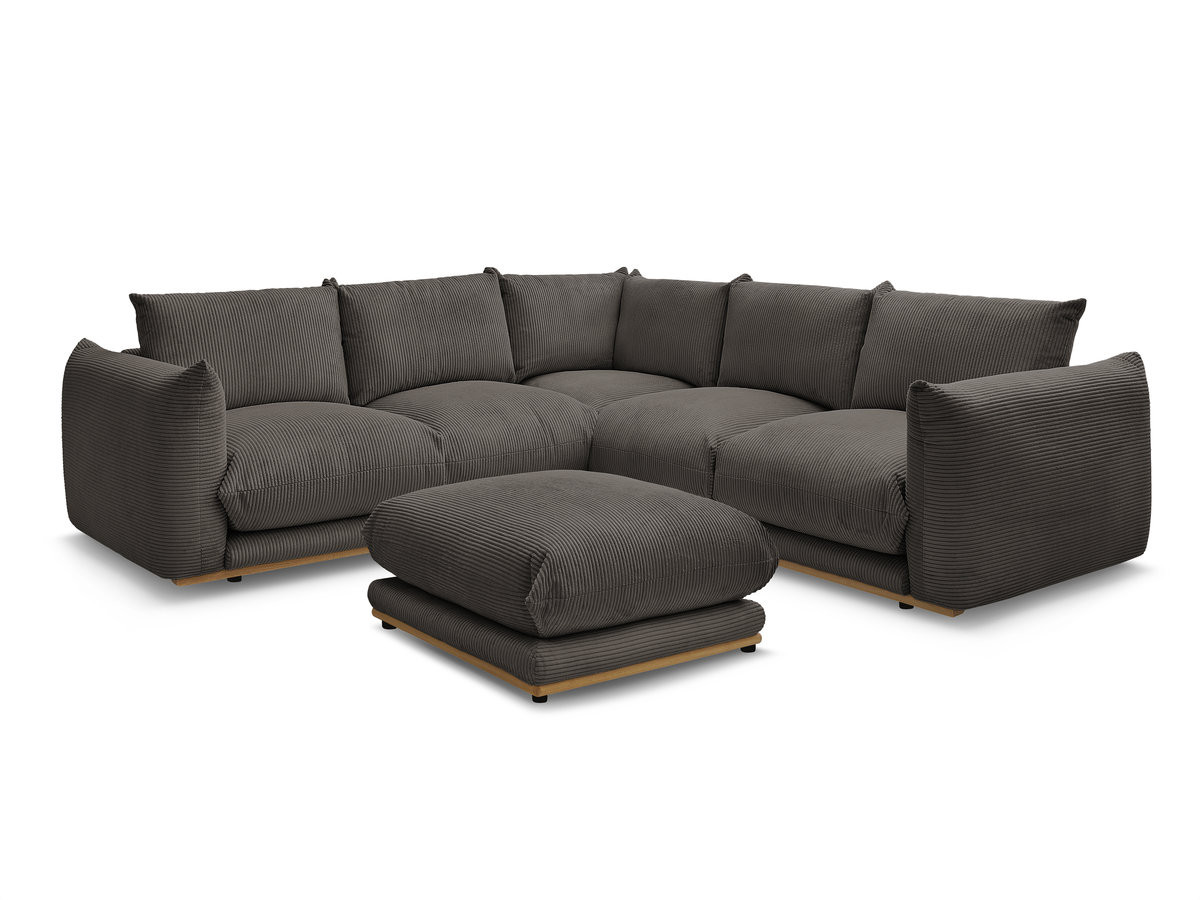 canapé d'angle fixe ernest tissu velours côtelé avec pouf de couleur taupe