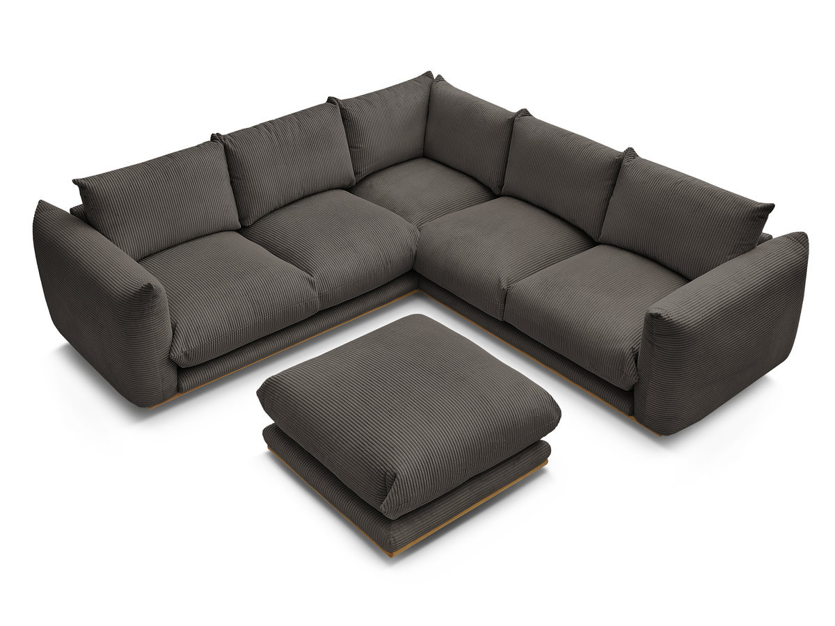 Canapé d'angle fixe ERNEST tissu velours côtelé avec pouf