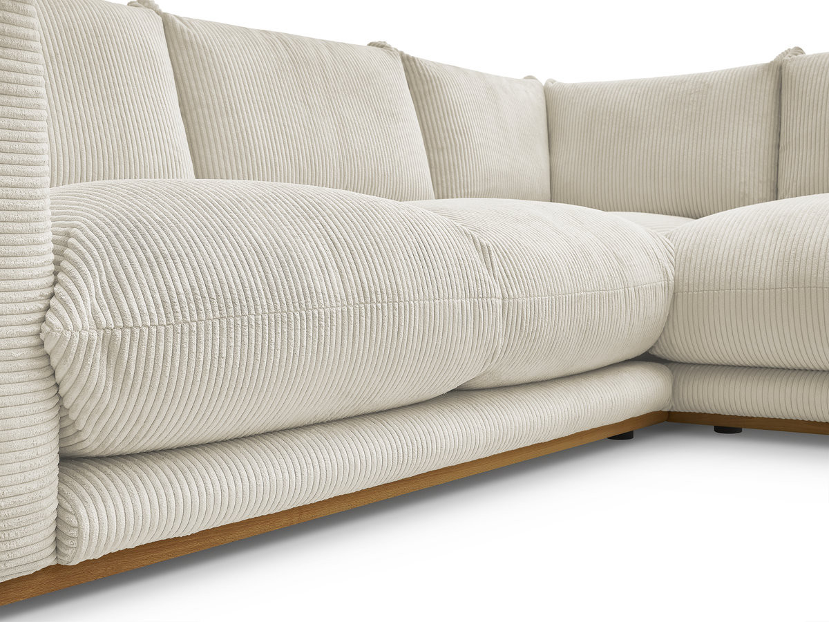 Canapé d'angle ERNEST velours côtelé avec pouf beige — vue 4