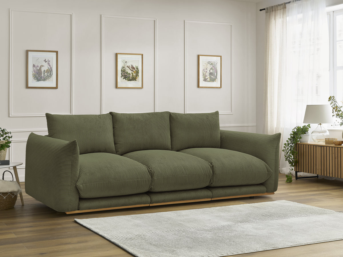 Canapé droit 3 places ERNEST velours côtelé vert
