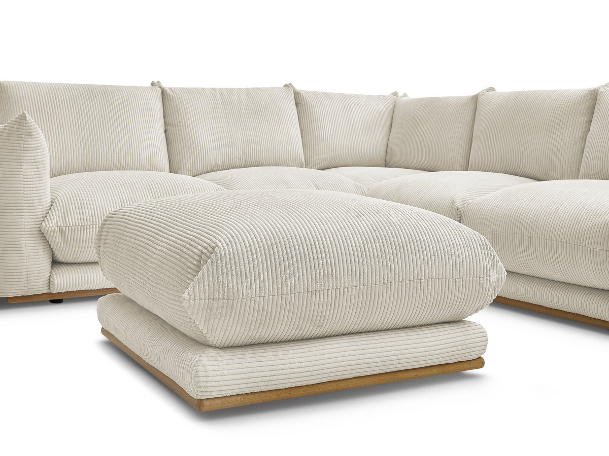 Canapé d'angle fixe ERNEST tissu velours côtelé avec pouf