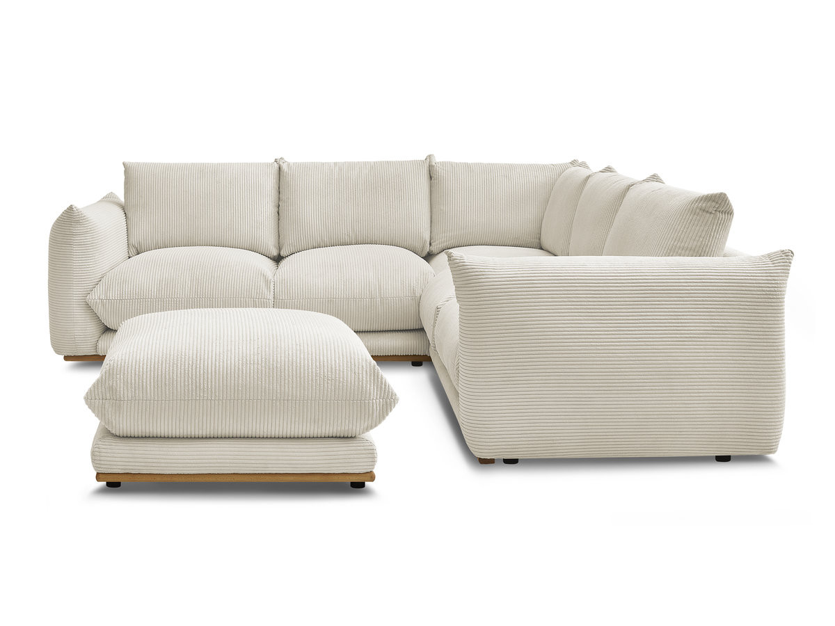 Canapé d'angle fixe ERNEST tissu velours côtelé avec pouf