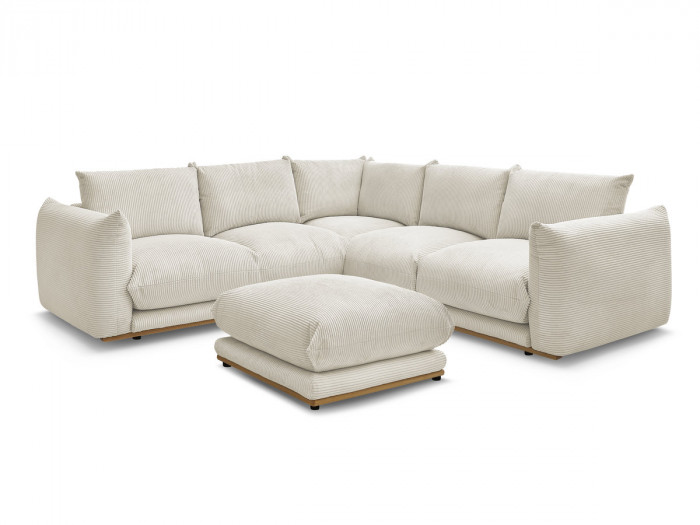 Canapé d'angle ERNEST tissu velours côtelé avec pouf