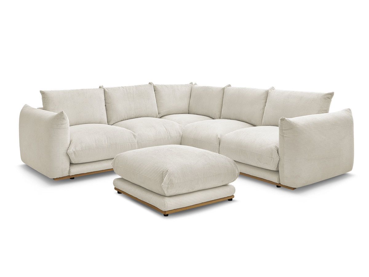 Canapé d'angle fixe ERNEST tissu velours côtelé avec pouf
