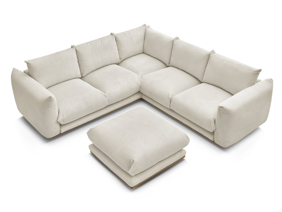 Canapé d'angle fixe ERNEST tissu velours côtelé avec pouf