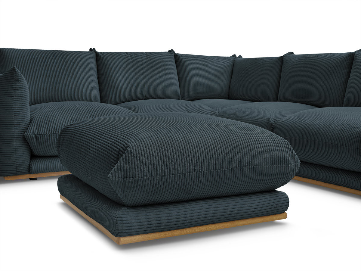 Canapé d'angle fixe ERNEST tissu velours côtelé avec pouf