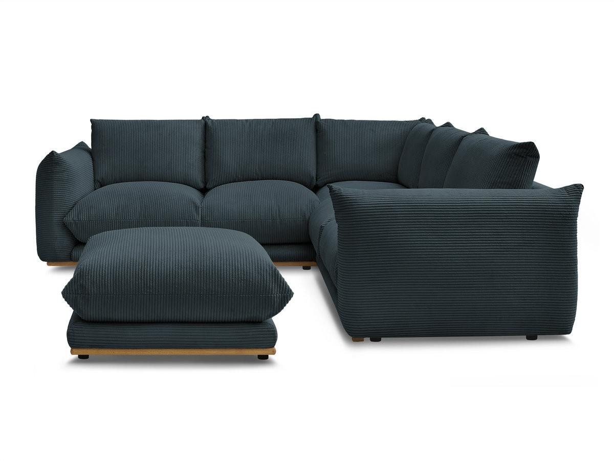 Canapé d'angle fixe ERNEST tissu velours côtelé avec pouf