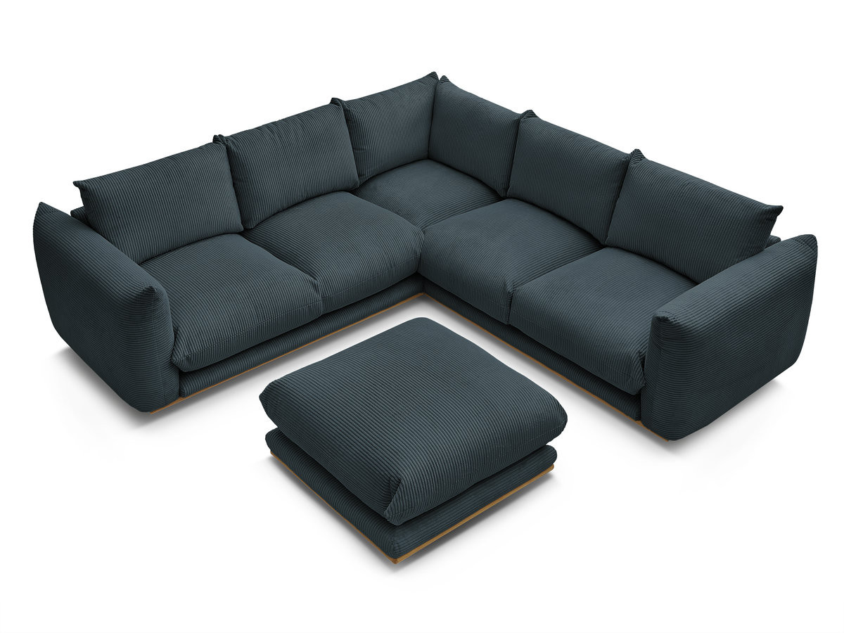 Canapé d'angle fixe ERNEST tissu velours côtelé avec pouf