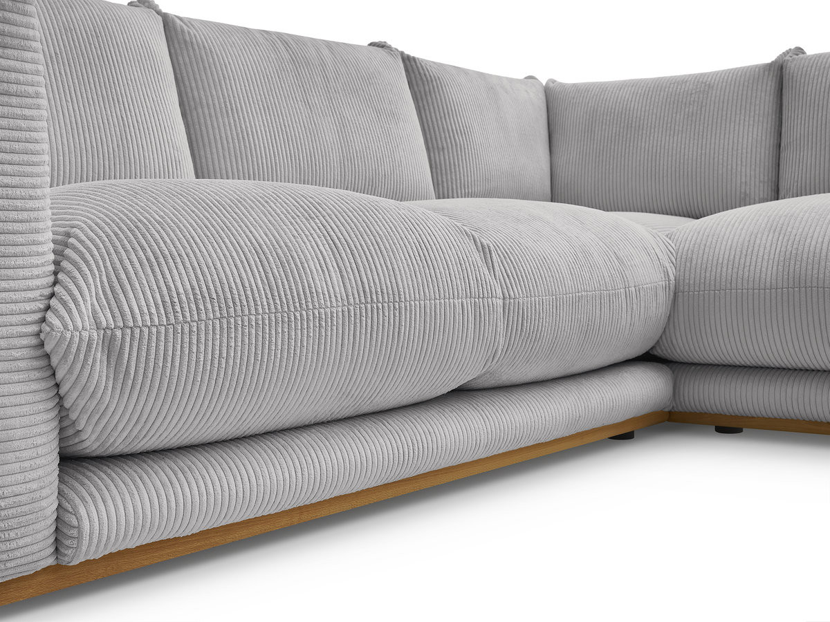 Canapé d'angle ERNEST velours côtelé avec pouf gris clair — vue 4