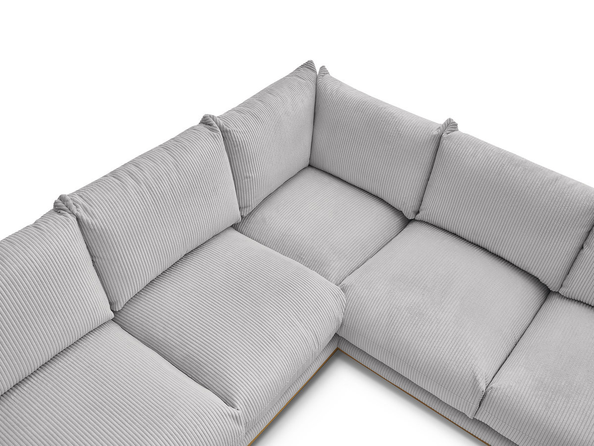 Canapé d'angle ERNEST velours côtelé avec pouf gris clair — vue 5