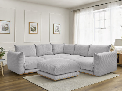 Canapé d'angle fixe ERNEST tissu velours côtelé avec pouf