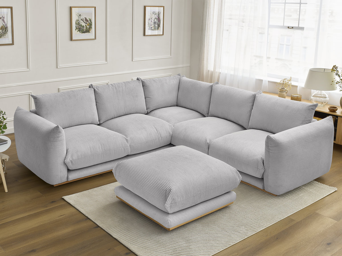 Canapé d'angle fixe ERNEST tissu velours côtelé avec pouf