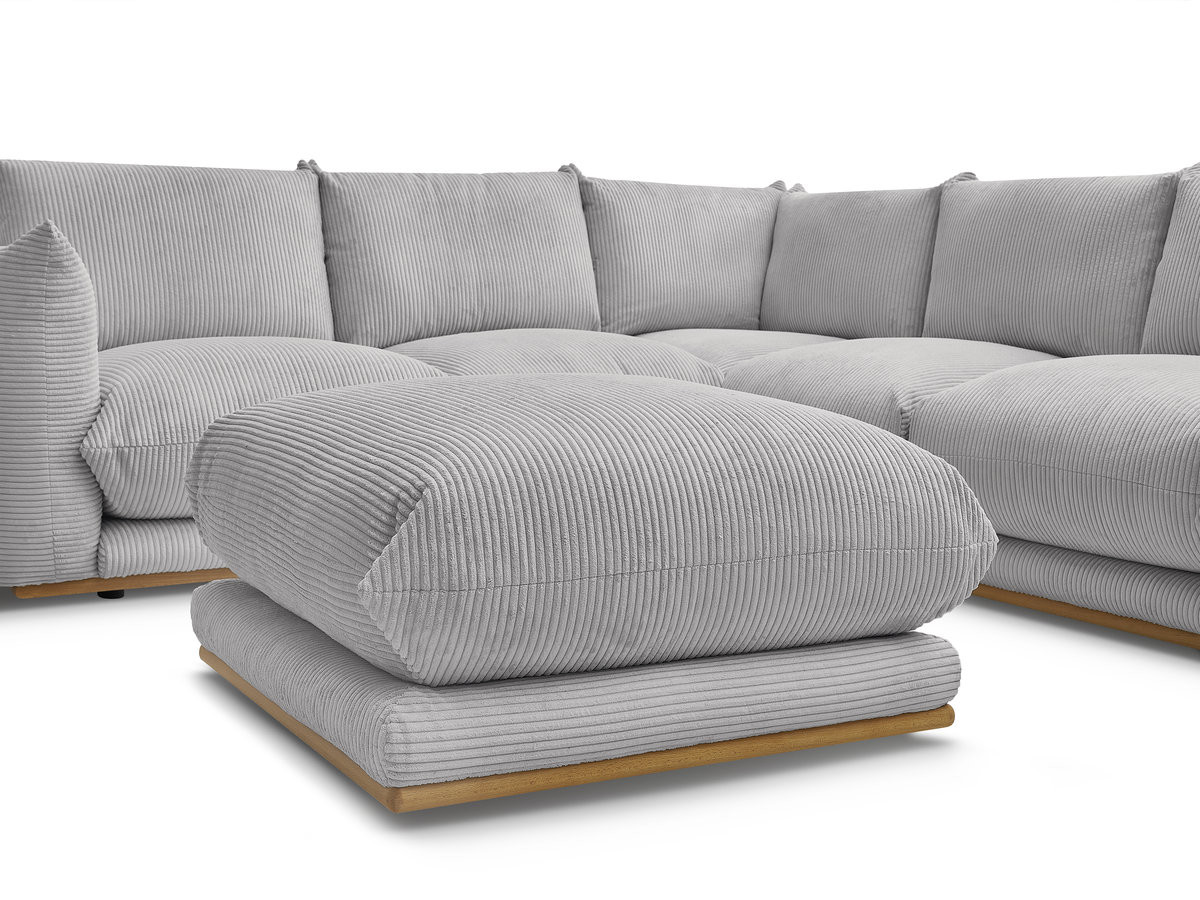 Canapé d'angle fixe ERNEST tissu velours côtelé avec pouf