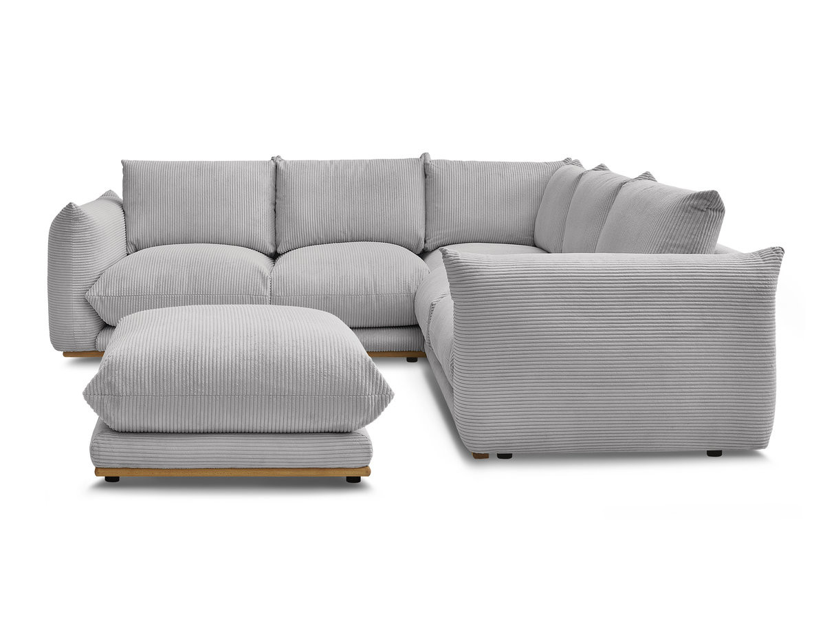 Canapé d'angle fixe ERNEST tissu velours côtelé avec pouf