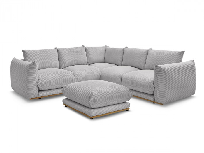 Canapé d'angle ERNEST tissu velours côtelé avec pouf