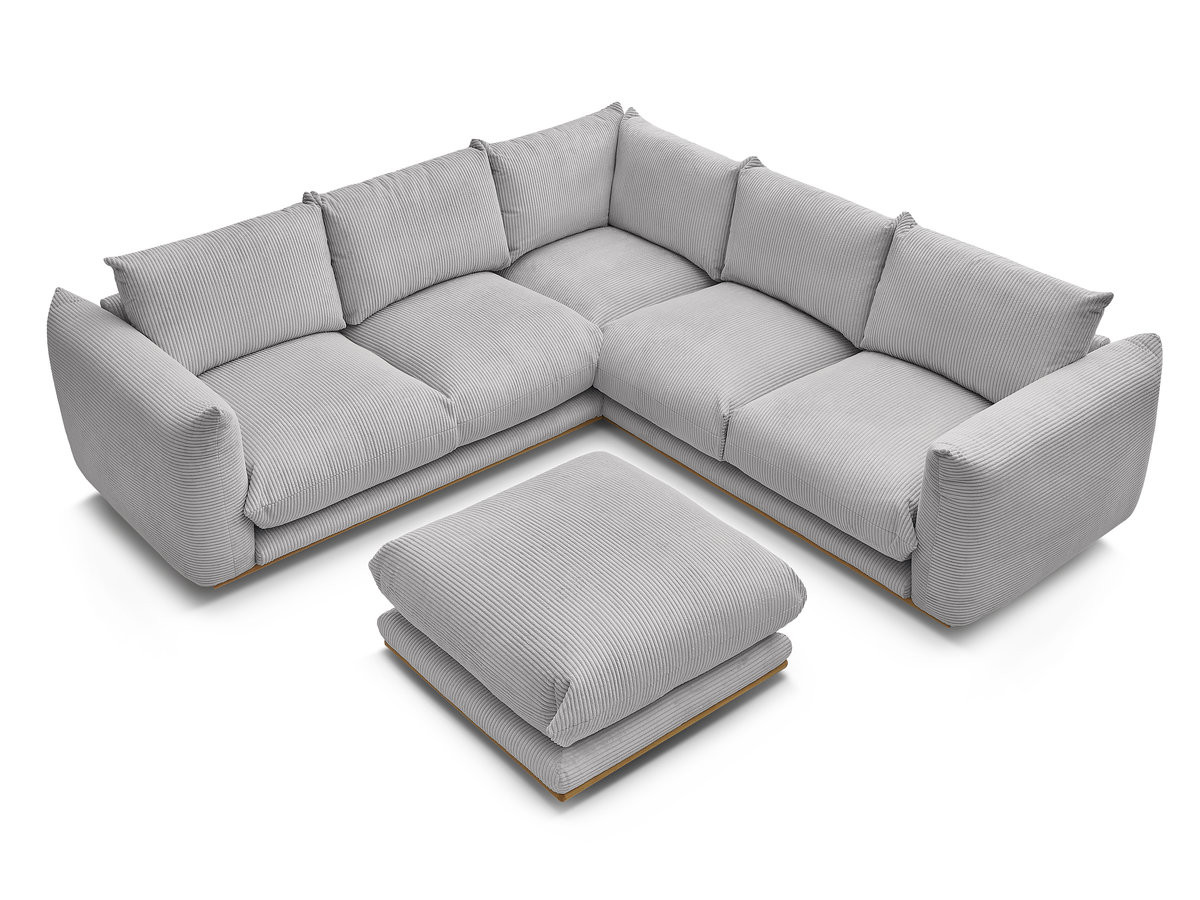 Canapé d'angle fixe ERNEST tissu velours côtelé avec pouf