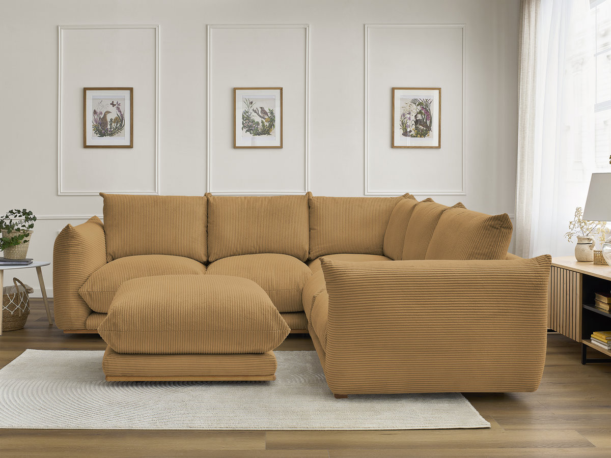 Canapé d'angle ERNEST velours côtelé avec pouf jaune — vue 6