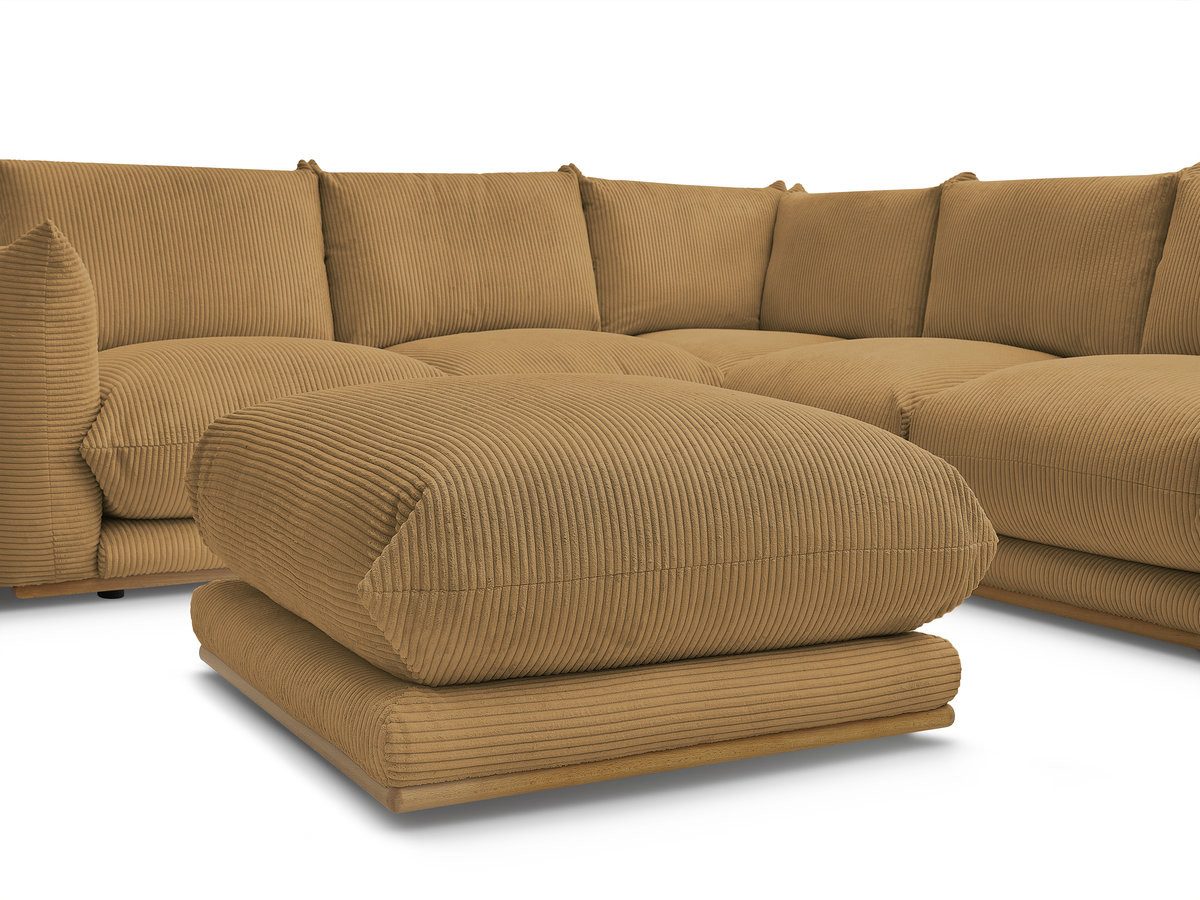 Canapé d'angle fixe ERNEST tissu velours côtelé avec pouf