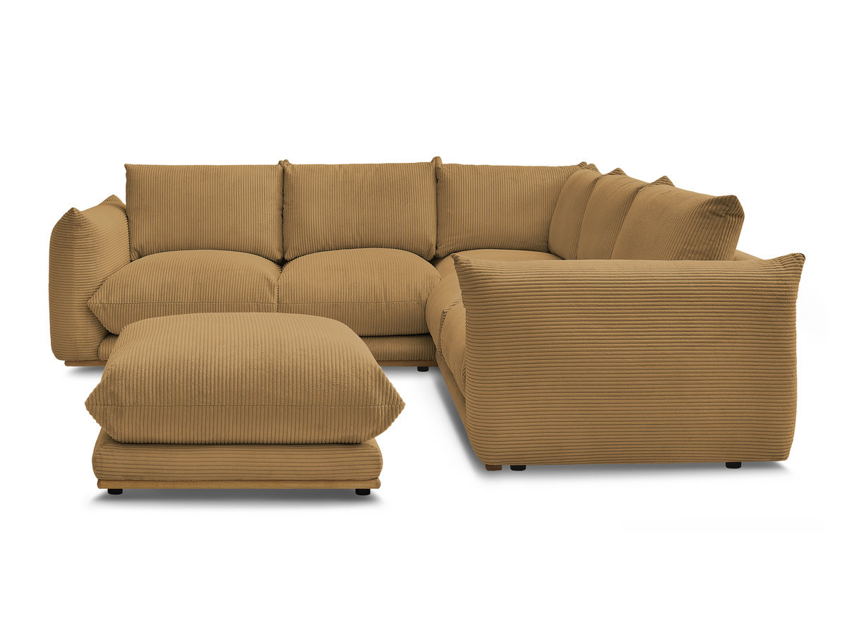 Canapé d'angle fixe ERNEST tissu velours côtelé avec pouf