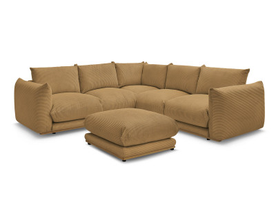 Canapé d'angle fixe ERNEST tissu velours côtelé avec pouf