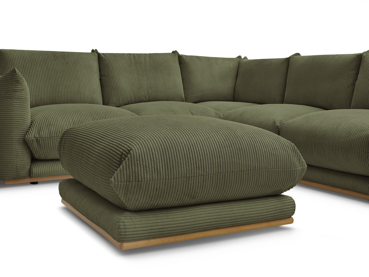 Canapé d'angle fixe ERNEST tissu velours côtelé avec pouf