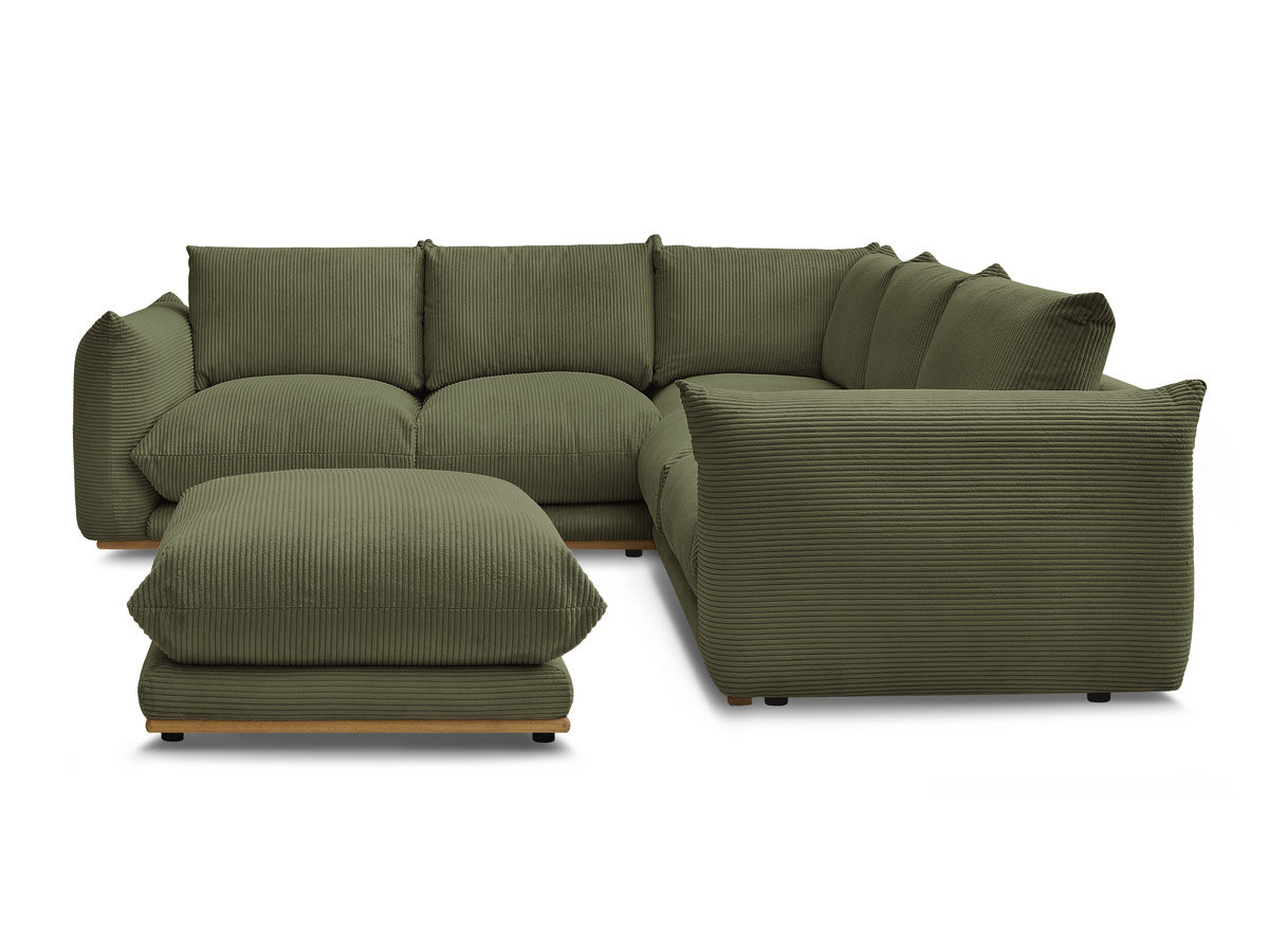 Canapé d'angle fixe ERNEST tissu velours côtelé avec pouf