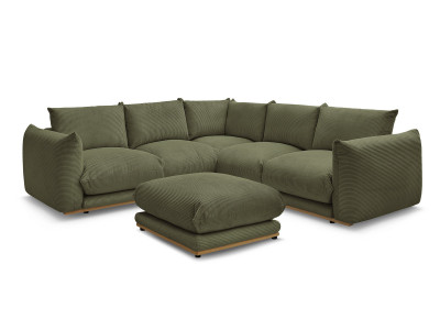 Canapé d'angle fixe ERNEST tissu velours côtelé avec pouf