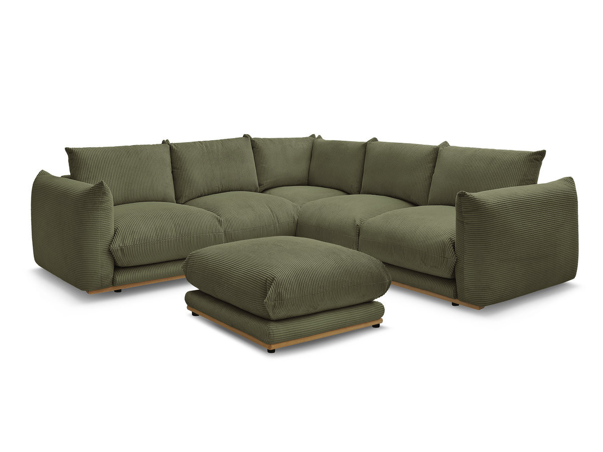 canapé d'angle fixe ernest tissu velours côtelé avec pouf de couleur vert
